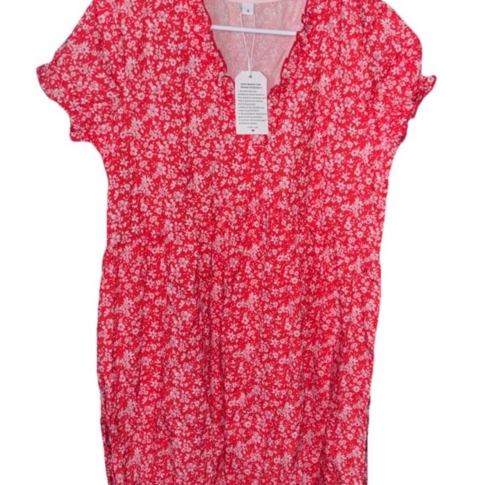 Floral Red and White Short sleeve Dress